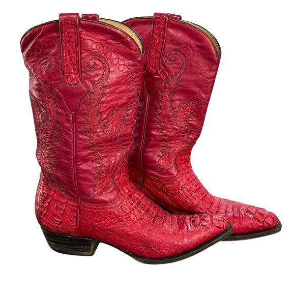 VTG Wild Wild West Red Cayman Fuscus Leather Cowboy Boots Western Snip Toe 7.5 - Picture 2 of 13